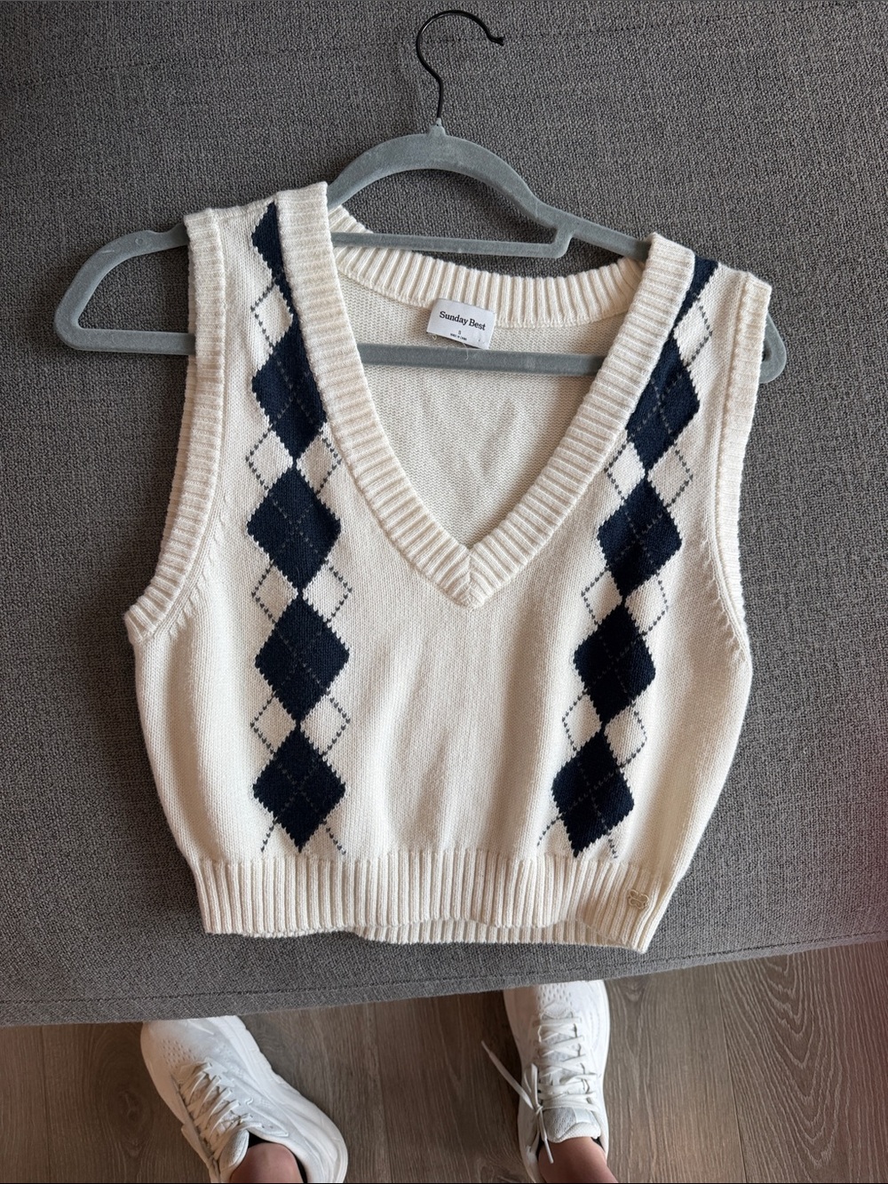Sunday Best Cream and Navy Argyle Knit Vest